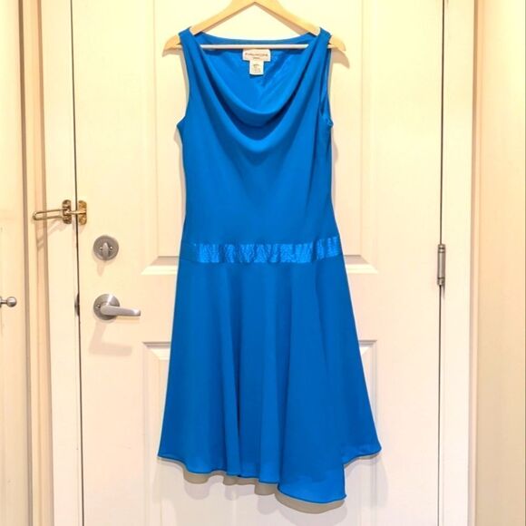 Evan Picone Dresses & Skirts - 90s Evan Picone 14 Turquoise Drop Waist Drape Collar Formal Dress